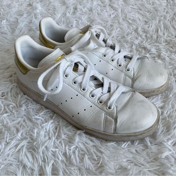 adidas Shoes - Adidas Stan Smith White Leather Sneakers with Gold Trim Size 7